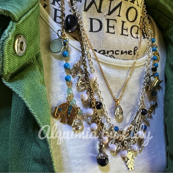 Alquimia Multilayered Gold and Blue Necklace
